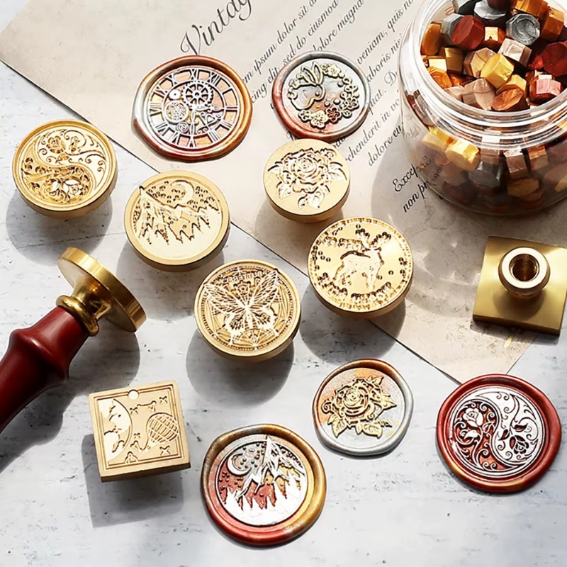 9 selos de cera + 1 alça, conj - Wax Seal Stamp Set avaliação e preço